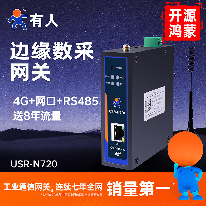 有人4G边缘计算数采网关DTU鸿蒙ModbusRTU电力采集JSON转换N720