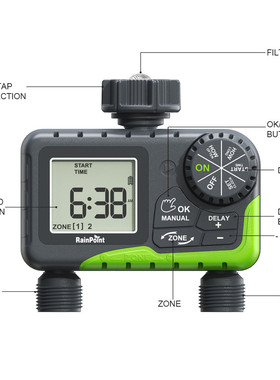 rainpoint双路灌溉智能定时控制器自动浇花水器院子草坪(欧可