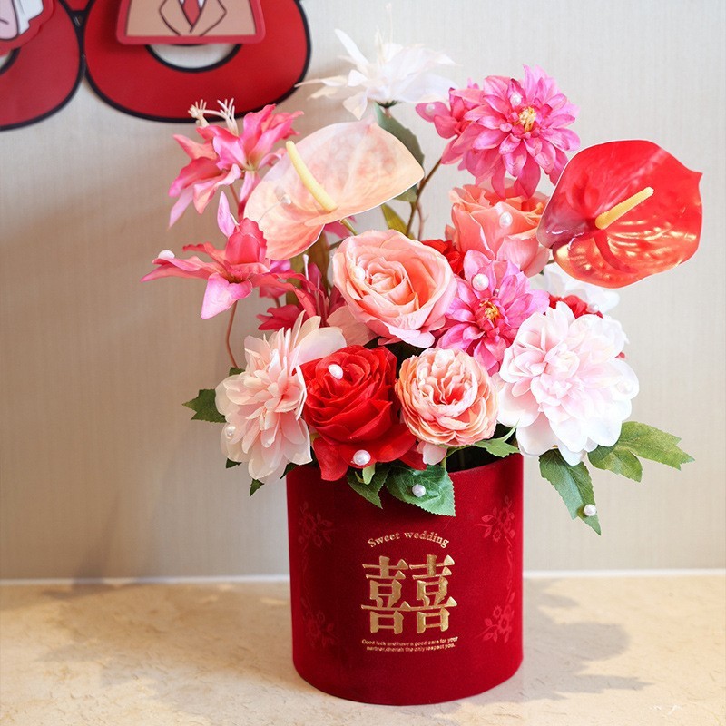 尚米特婚房瀑布灯笼珍珠串装饰客厅卧室布置超大喜字纸扇挂