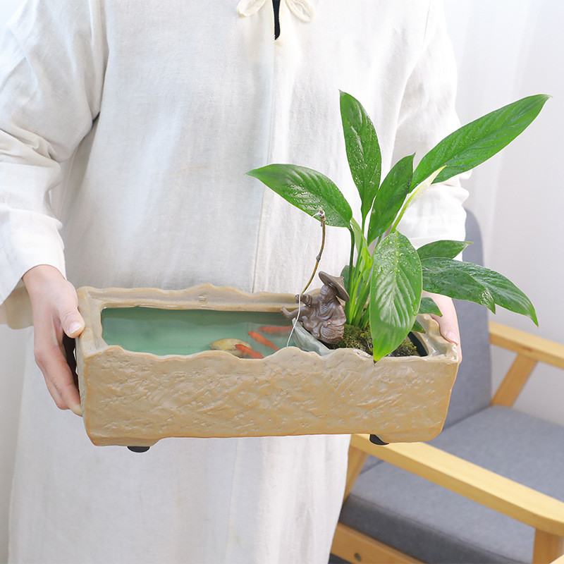 陶瓷花盆组合套装复古粗陶大号盆栽器皿水培绿萝容器素烧透气盆景