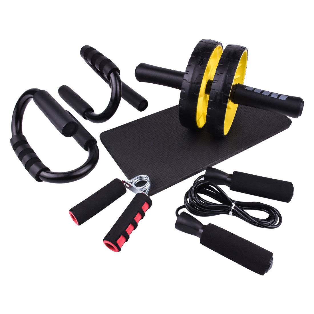 健腹轮家用俯卧撑架握力器跳绳组合套装腹肌轮健身器材热销