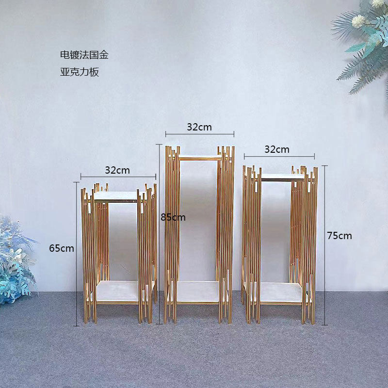新美陈金色铁艺家居花器酒店装饰桌花花架宴会厅婚庆道具路引摆件