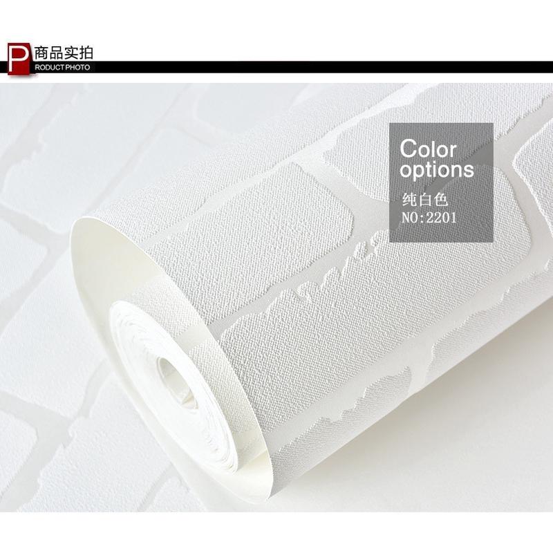 纯白色凹凸立体砖块墙纸加厚无纺布发泡砖服装店壁纸纹商场装修
