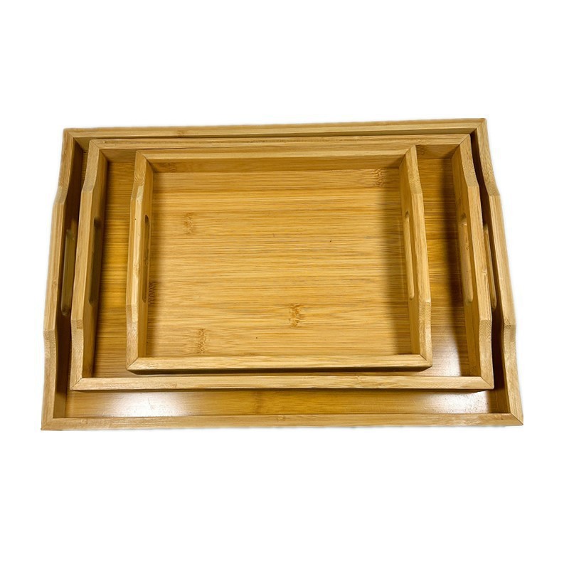 热销方形竹质托盘竹木日式餐盘水果盘竹烧烤盘酒店餐厅托盘带把手