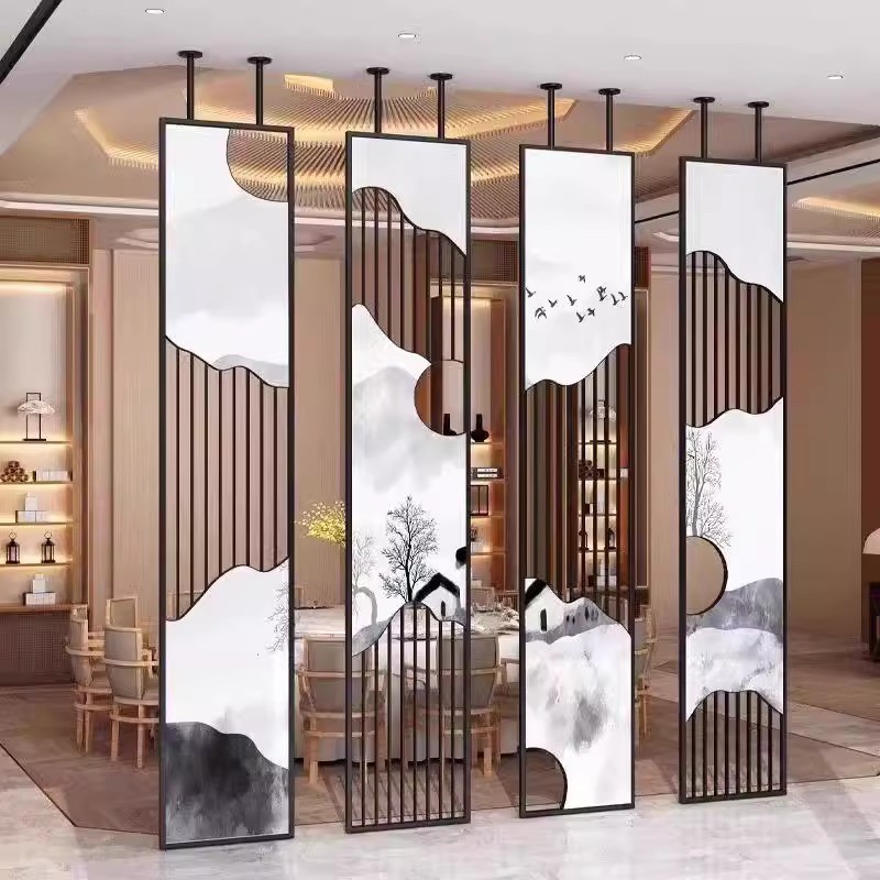 现代简约客厅玻璃隔断入户别墅酒店亚克力玄关不锈钢屏风新中式