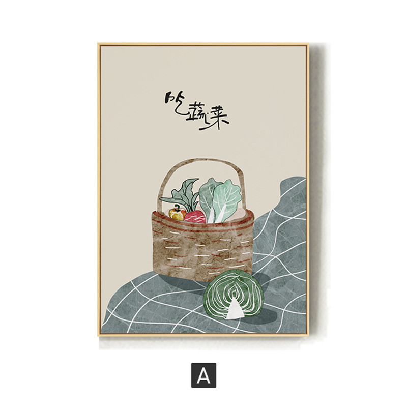 慢生活北欧日式原木风民宿餐厅挂画蔬菜美食装饰画饭厅厨房壁画