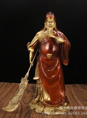 厂家批发黄铜武财神关公聚宝盆立刀素袍关公提刀摸胡子关公