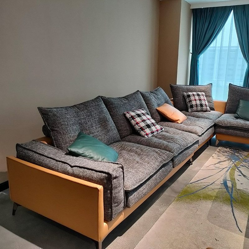 组合沙发皮布双色客厅沙发贵妃拼接软包简约现代高脚时尚大户型