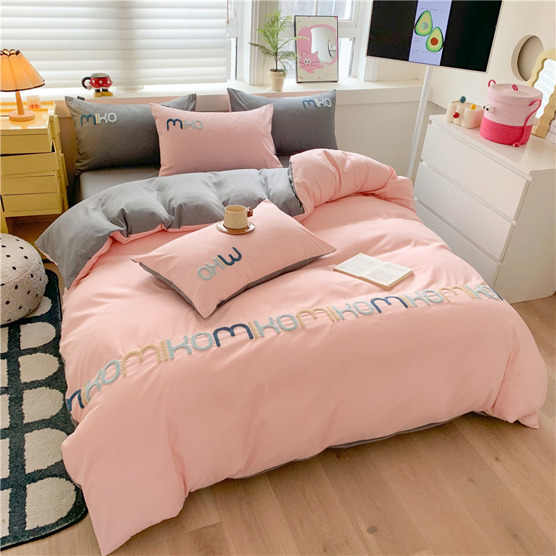 ins风宿舍三件套轻奢刺绣亲肤棉床单被套床上四件套礼品套件批发