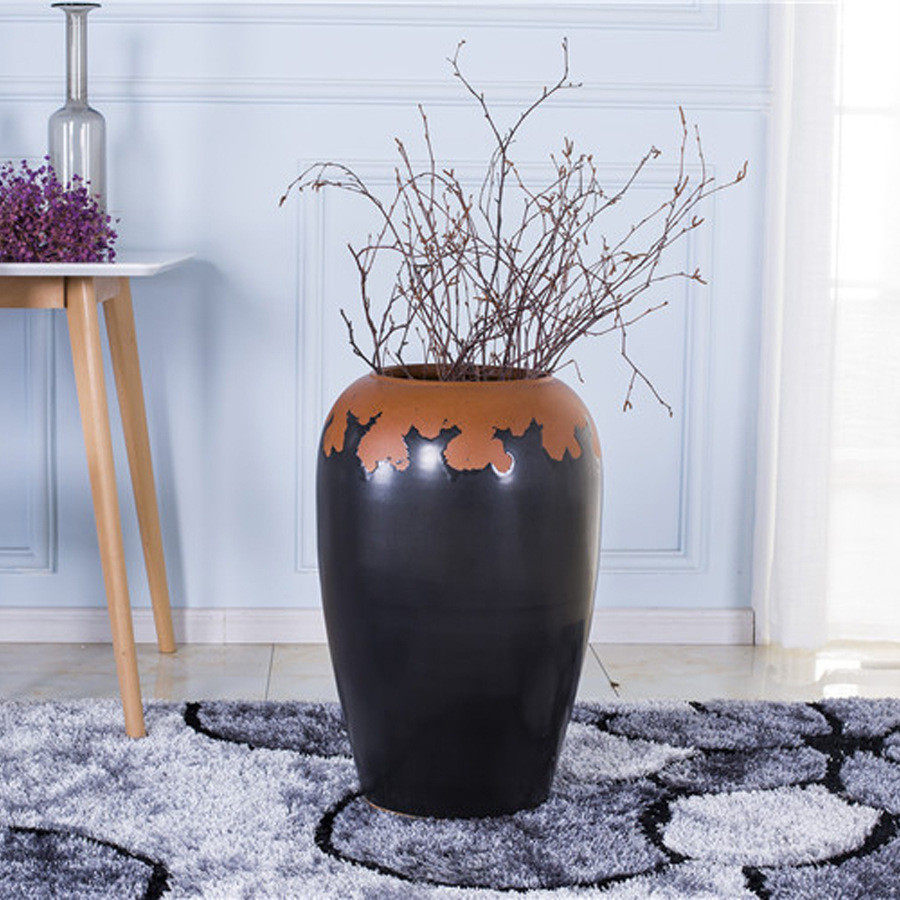 坛子大号陶瓷花瓶黑色酒店摆设干支复古陶罐落地花器盆橱窗软装饰,鲜花速递/花卉仿真/绿植园艺,花盆,淘宝优惠券,粉丝福利购,淘宝优惠卷