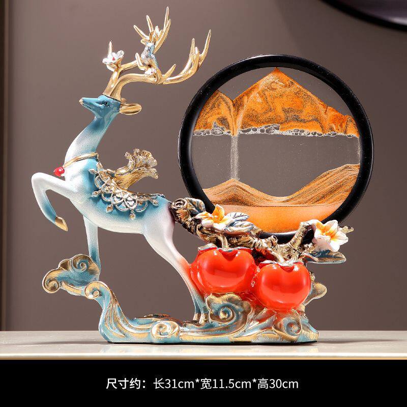 创意轻奢高档招财沙漏摆件家居饰品糜鹿流沙画装饰品乔迁新居礼品