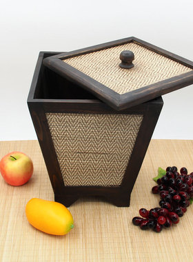 东南亚家居用品 泰式酒店竹编垃圾桶 木制有盖垃圾桶 干花桶置物