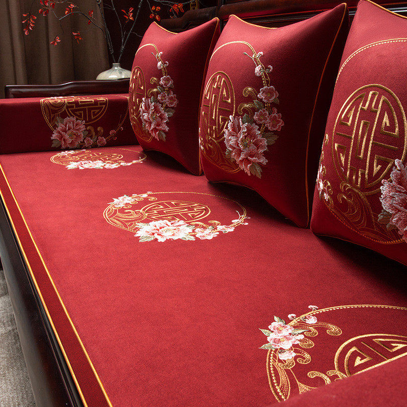毛绒中式沙发坐垫防滑罗汉床实木家具海绵垫五件套沙发垫加厚冬季