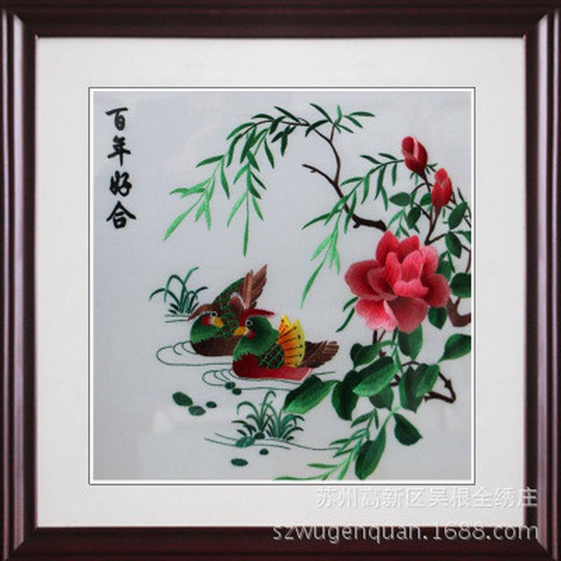 厂家生产苏绣手工软裱画装饰画带框客厅卧室挂壁画外国商务礼品