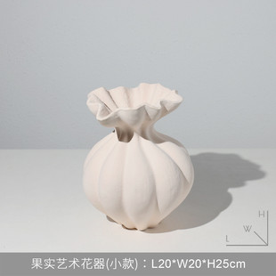 大花瓶白色桌面摆件装 客厅寂风法式 饰餐桌侘家居中古风复古艺术花