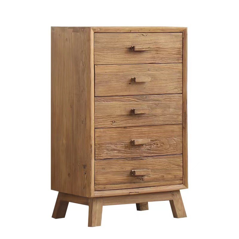 老榆木五斗柜实木抽屉式储物柜卧室床头柜简易客厅收纳柜组合抽屉