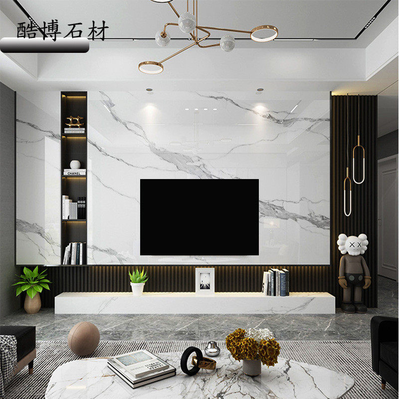 网红大岩墙砖电视墙新中式岩板悬空背景墙轻奢石材山水画大理石板