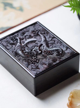 紫光檀手工万里首饰盒龙腾精雕印章盒文玩珠宝收纳盒中式复古礼品