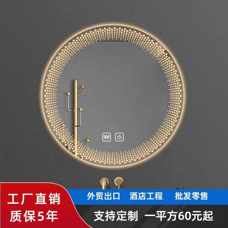 新款壁挂2024化妆镜装饰浴室梳妆镜挂墙式led带灯圆形梳妆台镜子