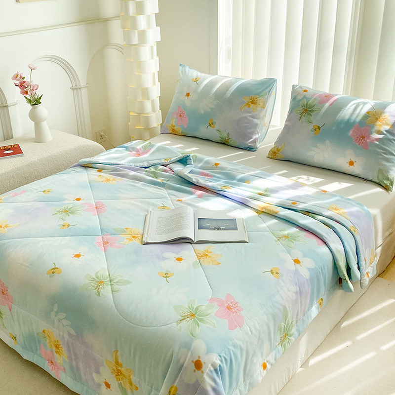 人造棉绸韩苏感绸夏凉被冰丝天丝空调被可机洗水洗夏季舒香绸凉香