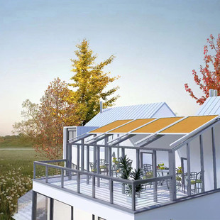 电动伸缩天幕遮阳篷户外露台阳光房遮阳帘轨道式隔热防晒庭院遥控