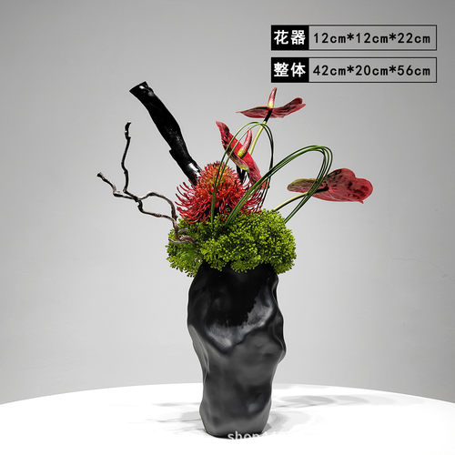 新中式仿真花束盆景树脂花瓶客厅玄关套装插花装饰品花艺假花摆件
