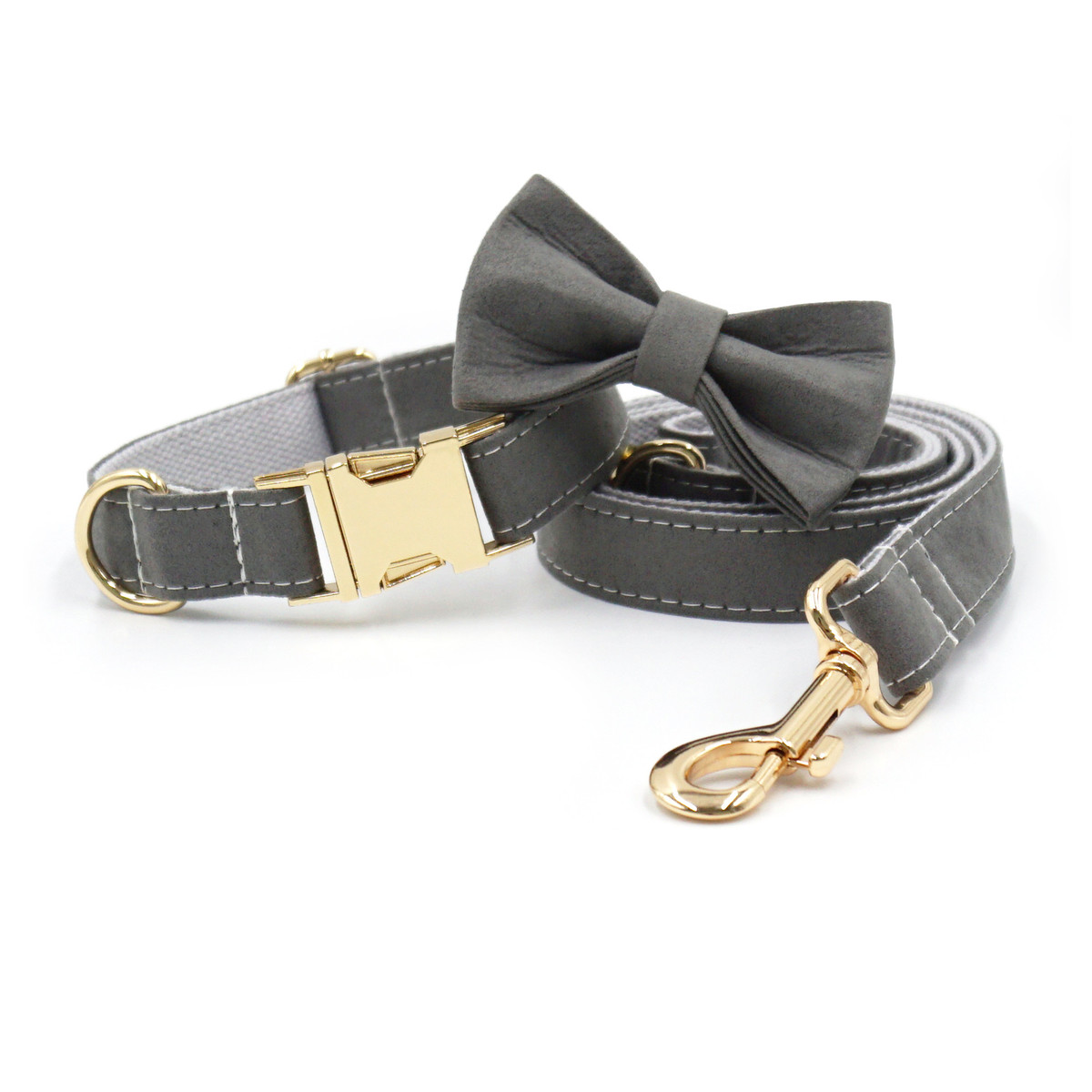 热销宠物用品厂家批发短薄绒狗狗项圈牵引绳宠物蝴蝶结套装