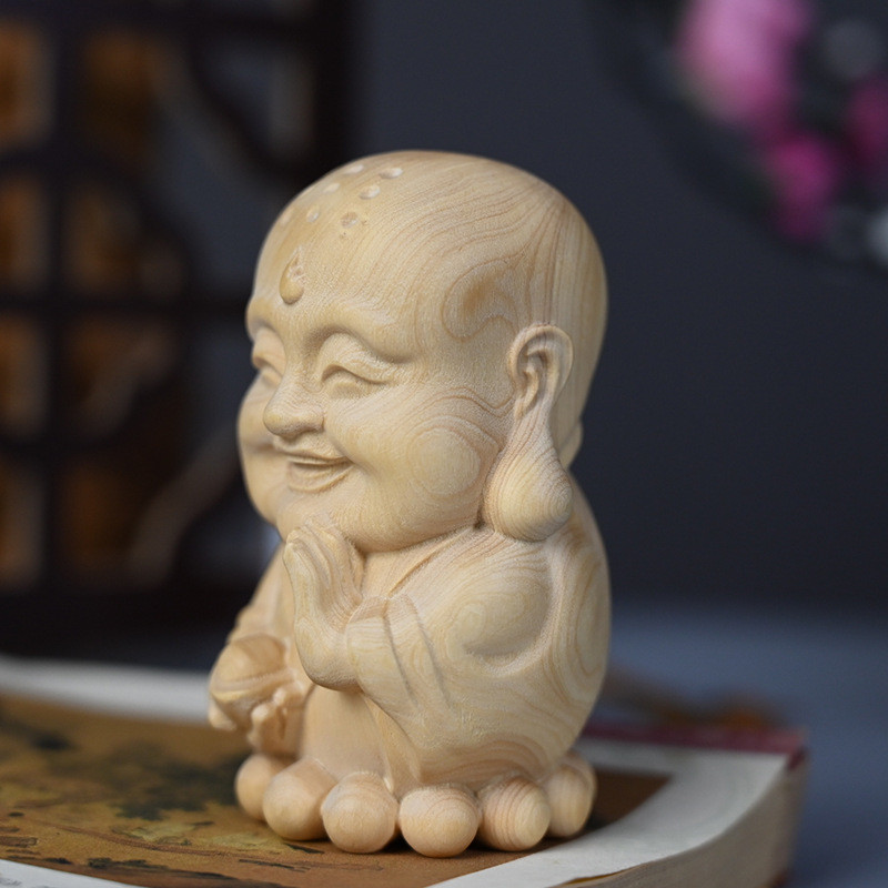 茶宠乐佛迷你版弥小叶黄杨木手把件桌面木质工艺品摆件礼品装饰品