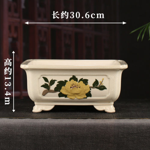 张批发诚精品紫砂浮雕彩绘花盆治云角四方彩绘桌面文竹多肉ydfd04