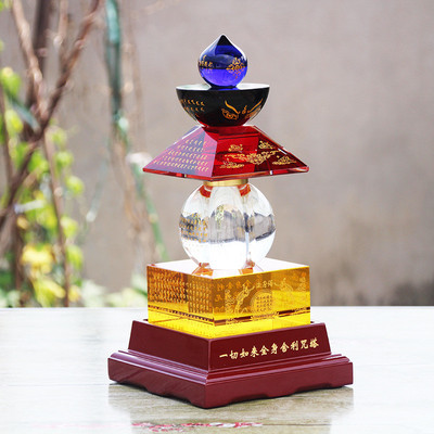 水晶舍利塔摆件密封铜扣大号木底座高30公藏分装舍利子甘