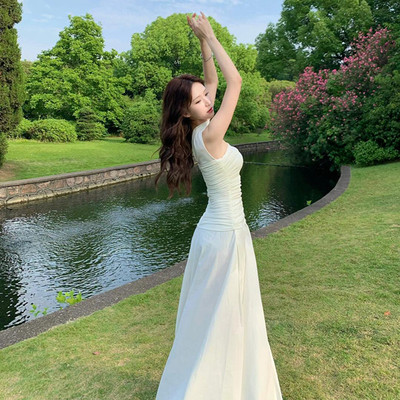 直销小众越南度假穿搭法式白