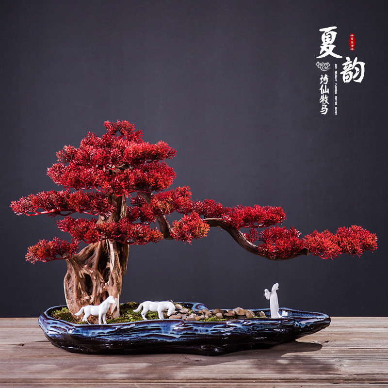新中式枯假山禅意摆件创意客厅陶瓷山水微景观家居酒店玄关柜盆栽