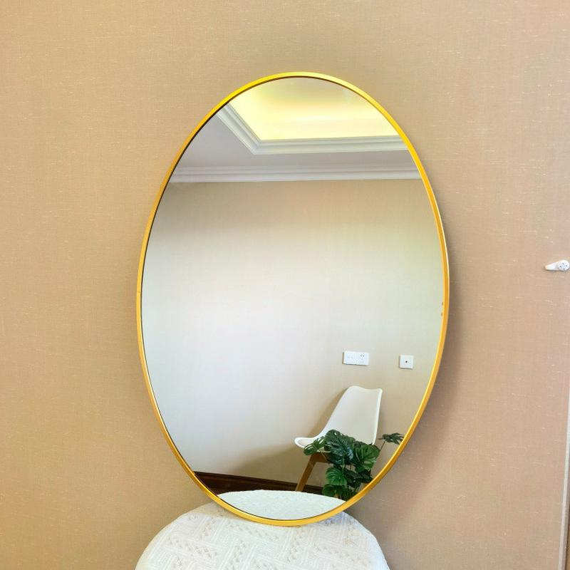 热销简约金属包边梳妆镜椭圆形卫生间镜子家居装饰边框铝合金镜浴
