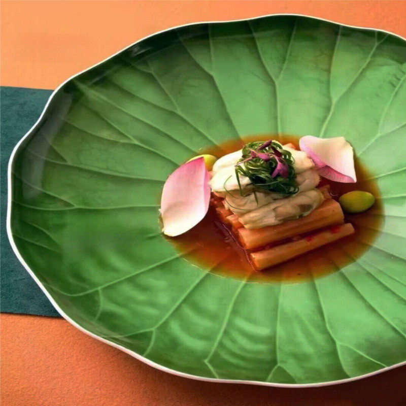 创意绿色荷叶盘子莲叶口水鸡中式水果盘冷凉菜酒店特色意境菜餐具,餐饮具,餐用托盘,淘宝优惠券,粉丝福利购,淘宝优惠卷