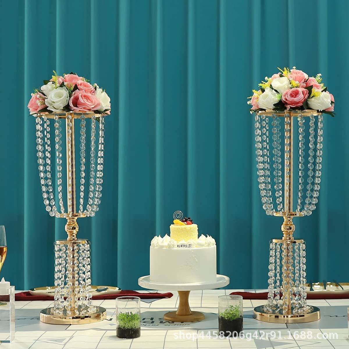 2021批发道具金色铁艺水晶小蛮腰路引婚礼场地布置装饰用品婚庆