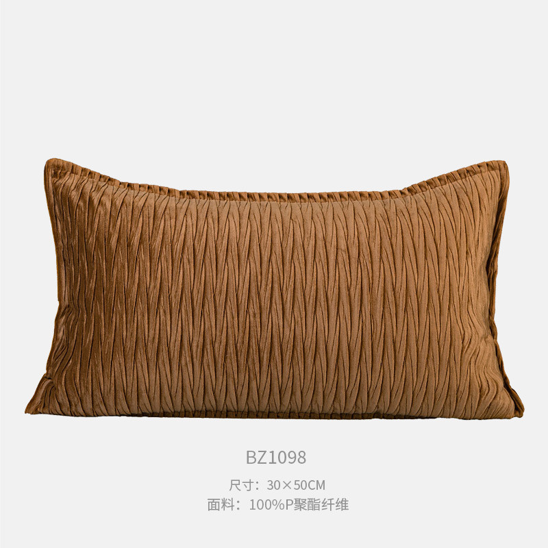 现代轻奢酒店样板间床旗床尾巾抱枕组合黄咖绒面色压褶床尾毯腰枕