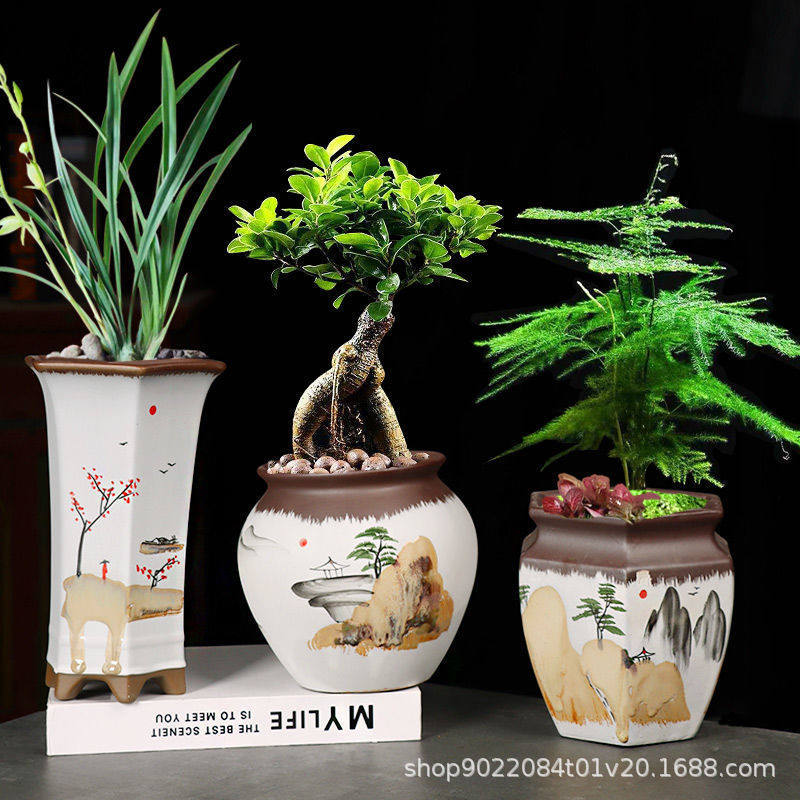 复古手绘陶瓷多肉花盆 新品手绘山水盆栽 创意桌面组合老桩多肉盆,鲜花速递/花卉仿真/绿植园艺,花盆,淘宝优惠券,粉丝福利购,淘宝优惠卷