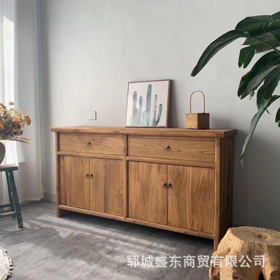 热销老榆木餐边柜民宿酒店可实木移动靠墙储物柜老门板做旧家用茶