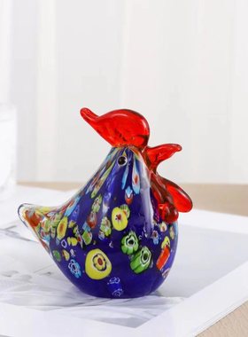 摆件动物精致古法琉璃咕咕鸡玻璃公鸡母鸡工艺品时尚家居装饰摆件