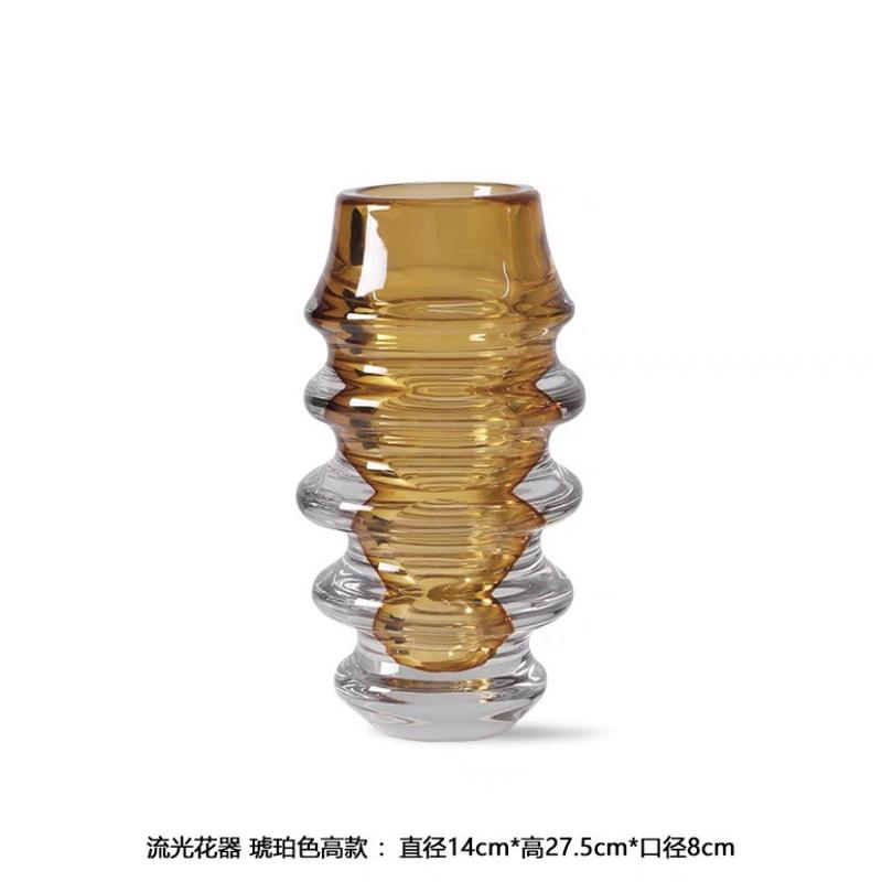 简约现代花器厚重玻璃装饰品样板间客厅摆设酒店民宿花瓶摆件琉璃