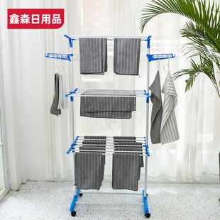移动多层晒衣架毛巾晾晒架落地折叠家用双杆晾衣架挂衣架置物架