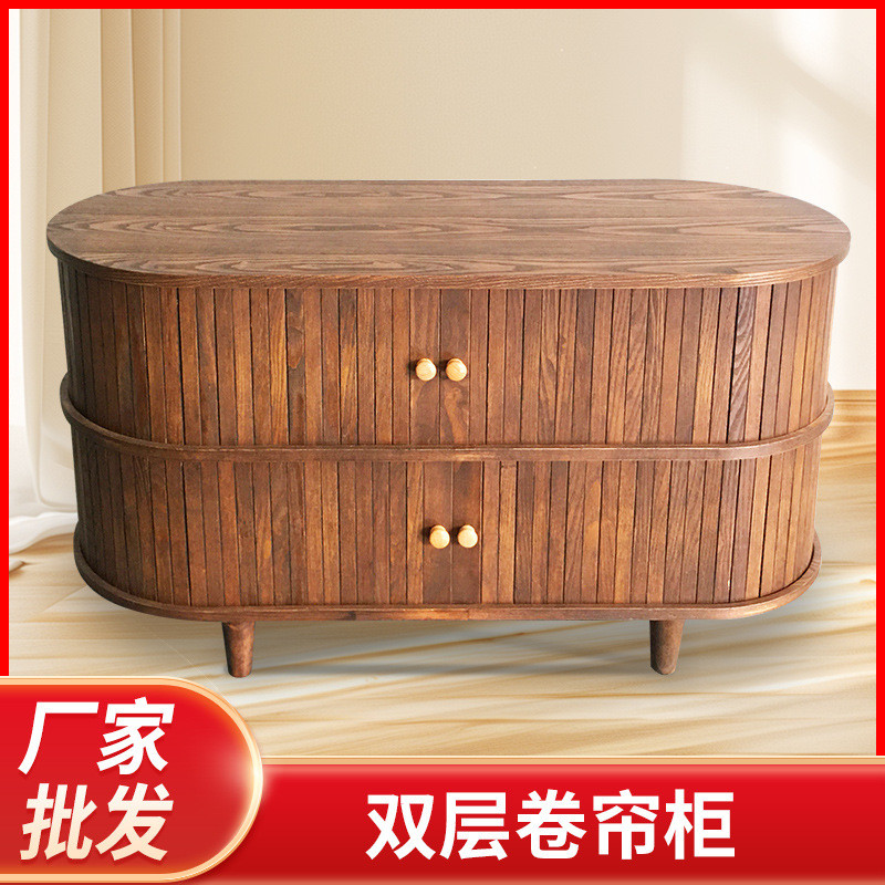 双层卷帘柜客厅靠墙储物柜墙边置物柜餐边储物柜中古餐边柜雕花