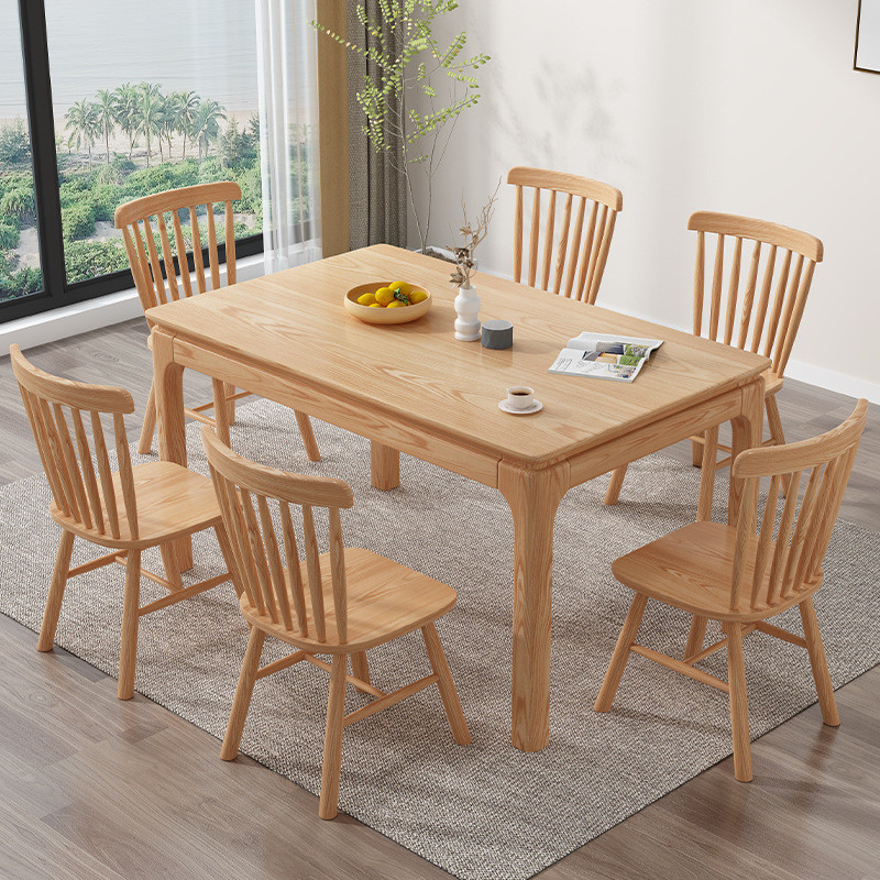 北欧白蜡木餐桌简约木质家用餐厅轻奢长方形饭桌全实木餐桌椅组合