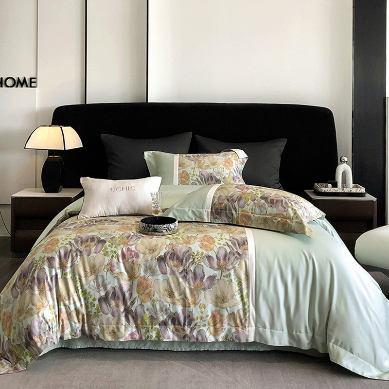 轻奢田园100s长绒棉四件套全棉高级感数码印花被套别墅样板间床品