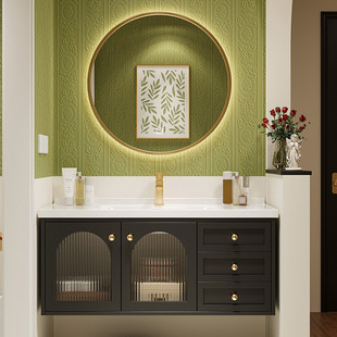 法式复古可丽耐陶瓷一体盆橡木盆浴室柜组合洗脸洗手洗漱台卫生间