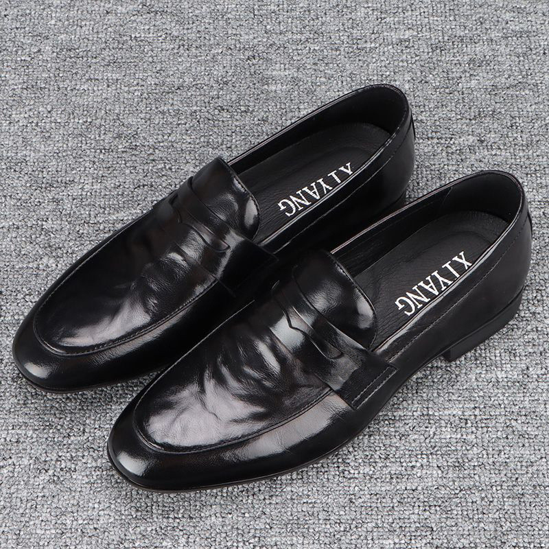高货轻奢一脚蹬男鞋2025新款黑色休闲男士皮鞋真皮潮流软底英伦商