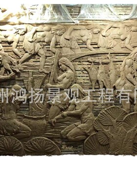 玻璃钢浮雕加工一体制作化工厂玻璃钢仿铜浮雕红色人物浮雕墙