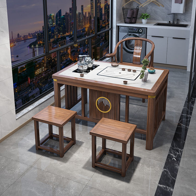 热销新中式岩板茶桌阳台小户型茶桌组合小型家用一体实木现代网红