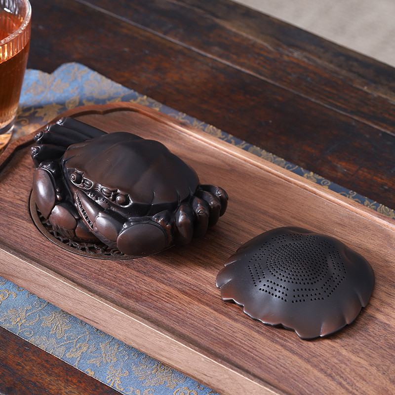 热销紫陶螃蟹茶漏过滤器一体创意茶桌茶宠摆件可养茶渣过滤网茶隔