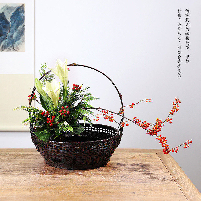 热销竹编花器织中式日式复古插花花盆中华花艺手工藤编花篮篮子花,鲜花速递/花卉仿真/绿植园艺,花盆,淘宝优惠券,粉丝福利购,淘宝优惠卷